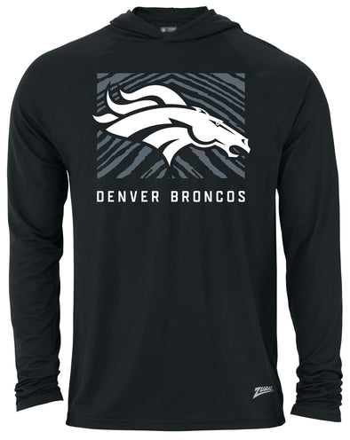 Zubaz NFL Men's Light Weight Black Body Hoodie, Gray Tunnel Logo, Denver Broncos