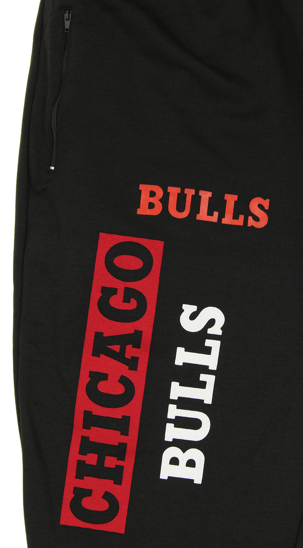 FISLL NBA Men's Chicago Bulls Block Typo Joggers, Black