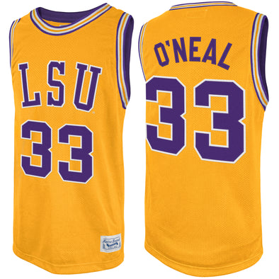 Retro Brand Original NCAA Men's LSU Tigers #33 Shaquille O'Neal Tackle Twill Jersey, Gold