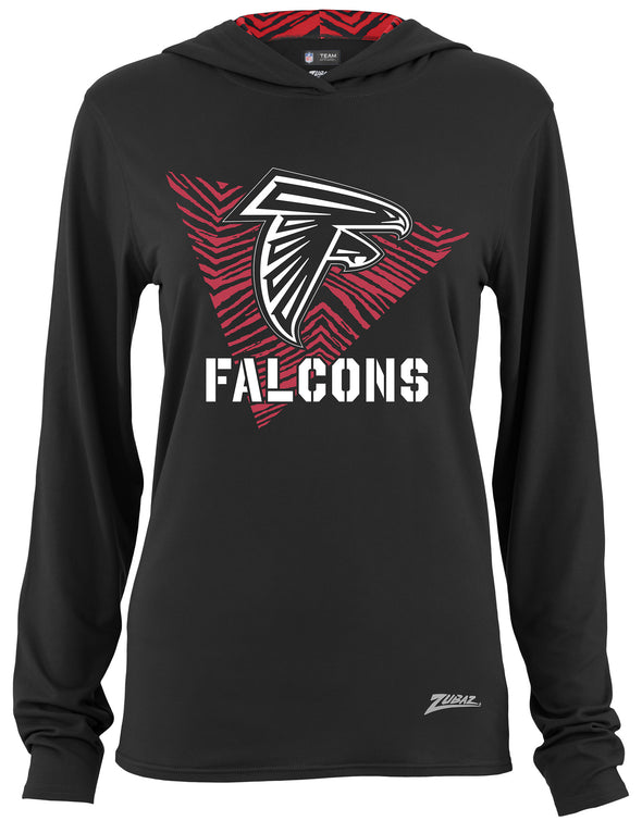 Zubaz NFL Women's Light Weight Team Color Hoodie 2 Tone Zebra Liner, Retro 3 Point Logo, Atlanta Falcons