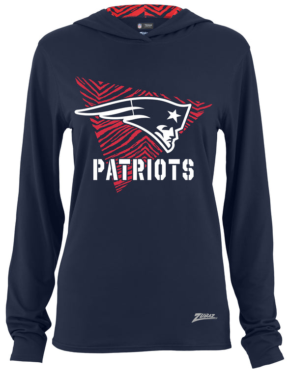 Zubaz NFL Women's Light Weight Team Color Hoodie 2 Tone Zebra Liner, Retro 3 Point Logo, New England Patriots