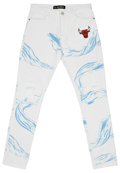 FISLL NBA Men's Chicago Bulls Distressed Denim Jeans