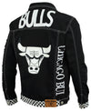 FISLL NBA Men's Chicago Bulls Moto Denim Jacket, Black