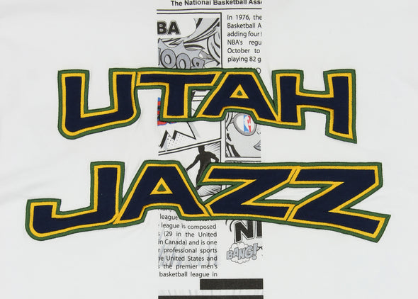 FISLL NBA Men's Utah Jazz Comic Book Newspaper Print Hoodie, White