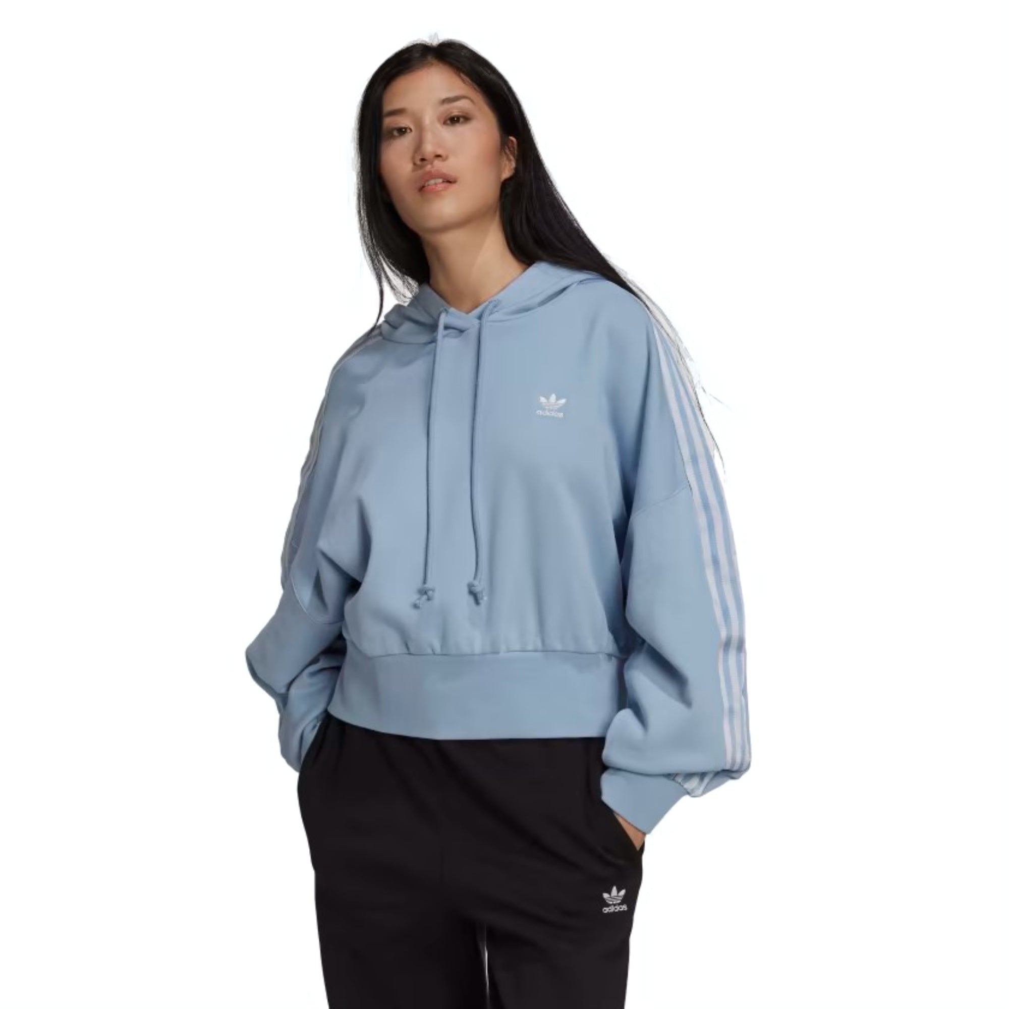 Adidas Originals Blue Satin Tape Adicolor Classics Cropped Hoodie