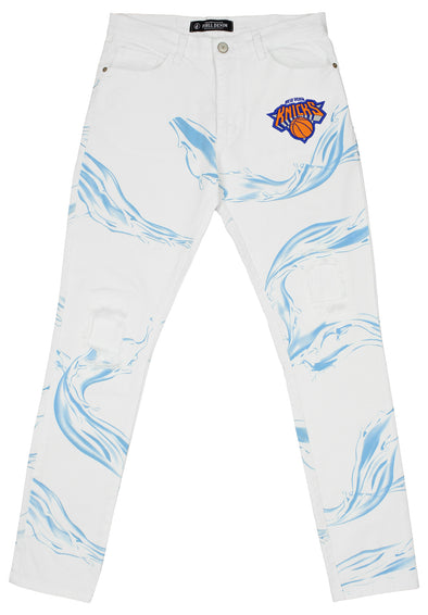 FISLL NBA Men's New York Knicks Distressed Denim Jeans