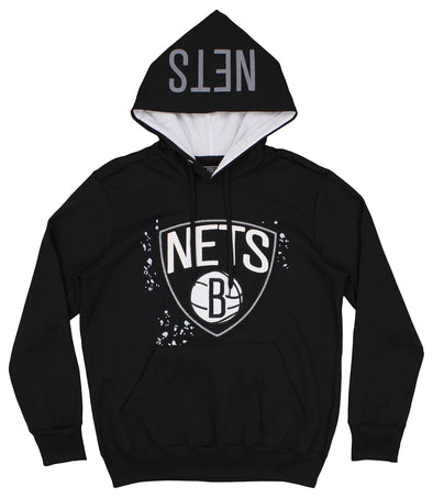 FISLL NBA Men's Brooklyn Nets Pullover Hoodie with Paint Splatter Logo