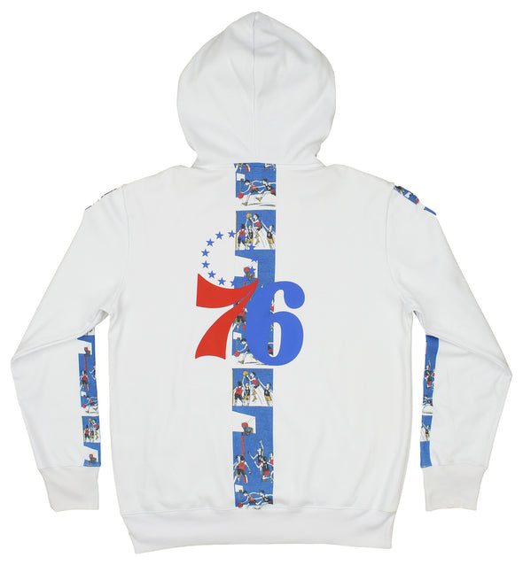 FISLL NBA Men's Philadelphia 76ers Graphic Stripe Hoodie, White