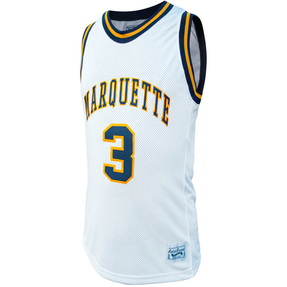 Original Retro Brand NCAA Men's Marquette Golden Eagles #3 Dwyane Wade Tackle Twill Jersey, White