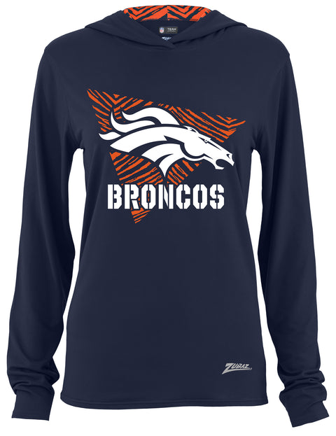 Zubaz NFL Women's Light Weight Team Color Hoodie 2 Tone Zebra Liner, Retro 3 Point Logo, Denver Broncos