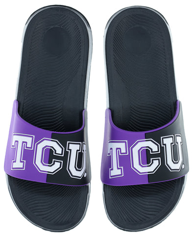 FOCO NCAA Men's TCU Horned Frogs Cropped Big Logo Raised Slides