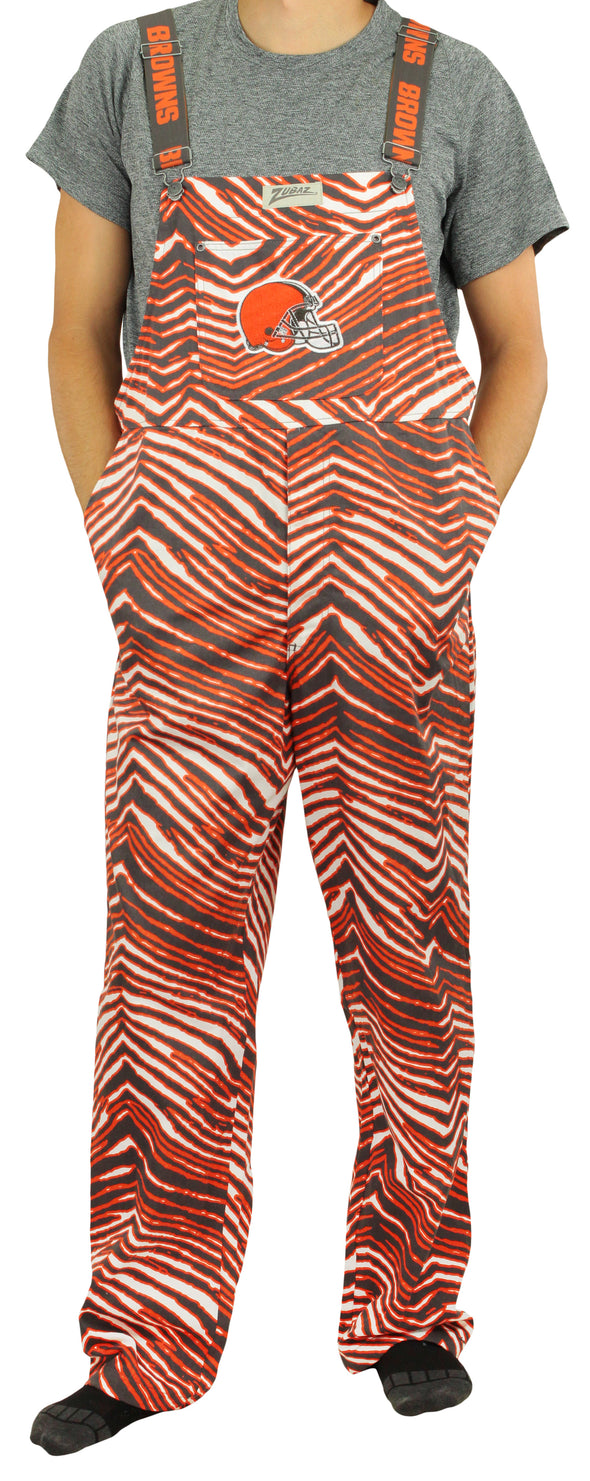 Zubaz NFL Unisex Zebra Lined Bib Overalls for Adult Men and Women, Cleveland Browns