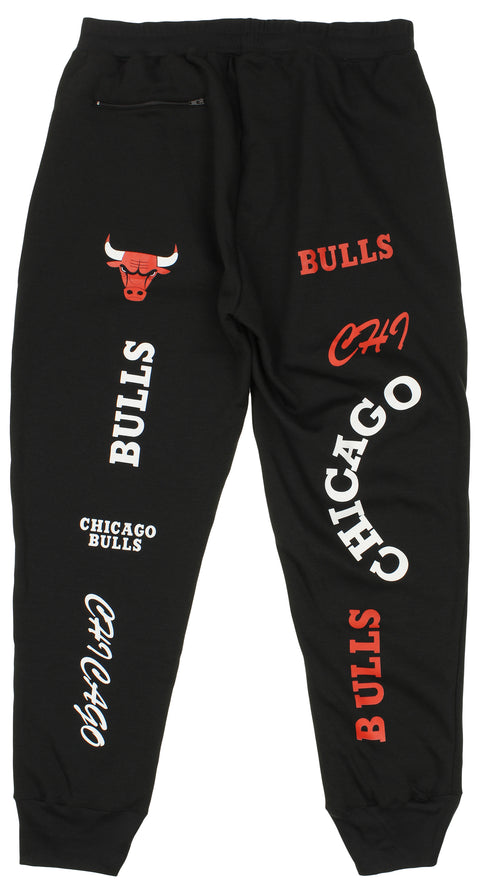 FISLL NBA Men's Chicago Bulls Block Typo Joggers, Black