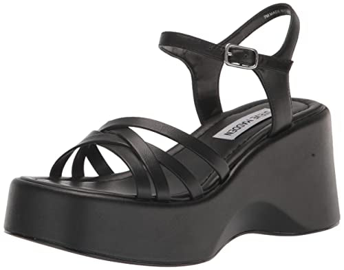 Steve Madden Women's Crazy Heeled Sandal, Black Leather