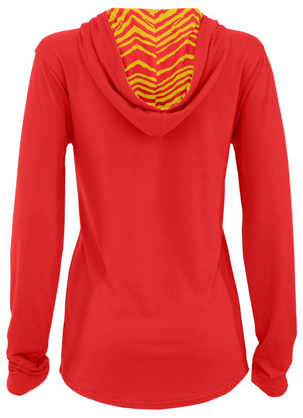 Zubaz NFL Women's Light Weight Team Color Hoodie 2 Tone Zebra Liner, Retro 3 Point Logo, Kansas City Chiefs