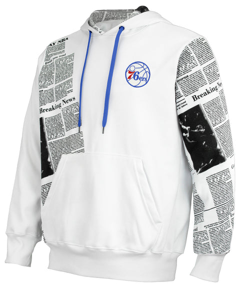 FISLL NBA Men's Philadelphia 76ers Breaking News Newspaper Print Hoodie, White