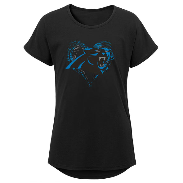 Outerstuff NFL Youth Girls Carolina Panthers Sonic Heart Short Sleeve Dolman T-Shirt