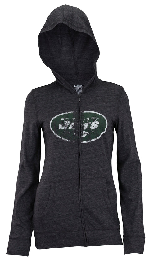 Reebok NFL Women's New York Jets Full Zip Up Hoodie, Dark Grey