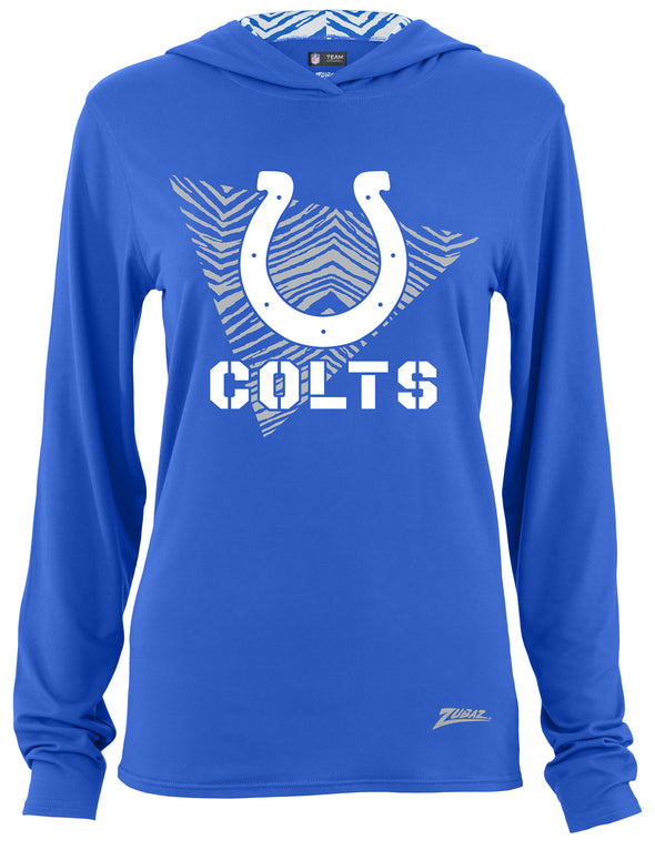 Zubaz NFL Women's Light Weight Team Color Hoodie 2 Tone Zebra Liner, Retro 3 Point Logo, Indianapolis Colts