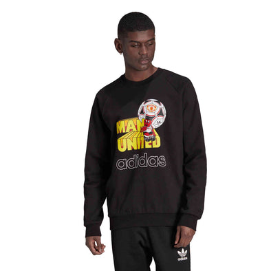 Adidas Originals Men's Manchester United Retro Logo Crew Sweatshirt, Black