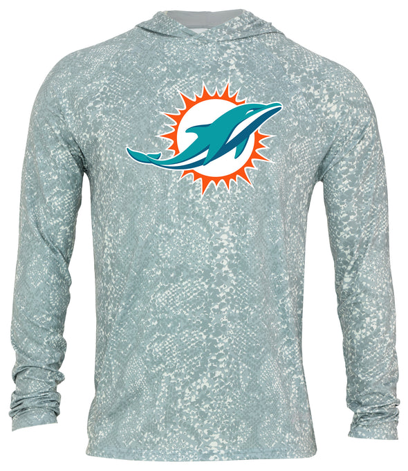 Zubaz NFL Men's Light Weight All Over Post Gray Tonal Hoodie, With Primary Logo, Miami Dolphins