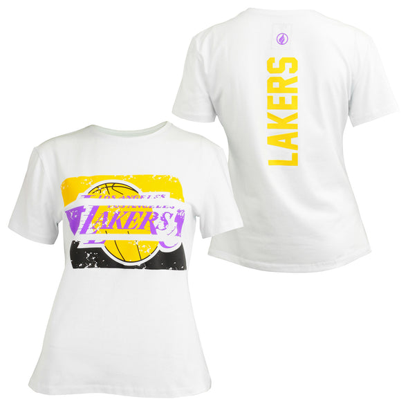 FISLL NBA Women's Los Angeles Lakers Stack Blockprint Tee, White