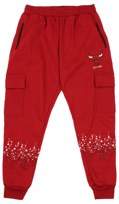 FISLL NBA Men's Chicago Bulls Cargo Jogger Pants, Red