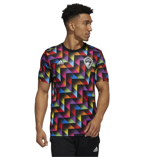 adidas MLS Men's Colorado Rapids Pride Pre-Match Short Sleeve Jersey, Black/Multicolor