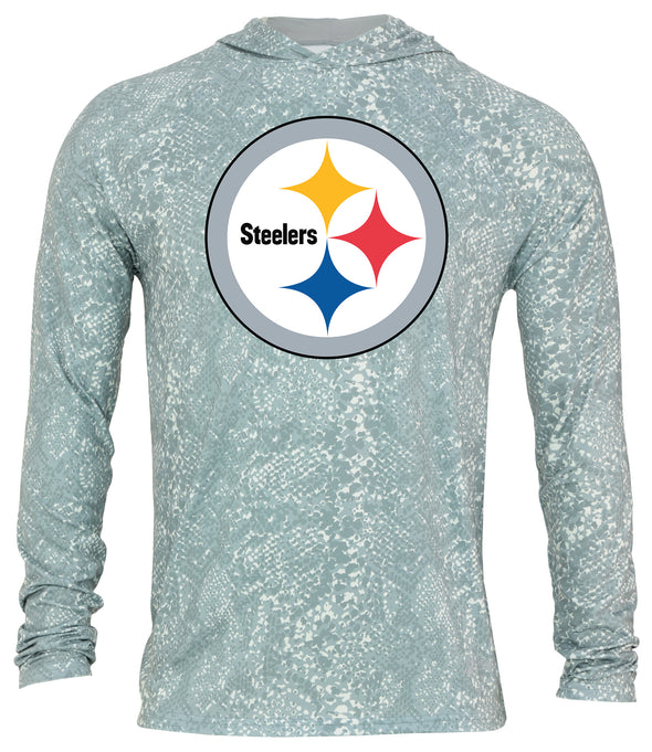 Zubaz NFL Men's Light Weight All Over Post Gray Tonal Hoodie, With Primary Logo, Pittsburgh Steelers