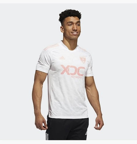 Adidas Men's MLS D.C. UNITED Condivo 21 Short Sleeve Soccer Jersey, White/Glow Pink