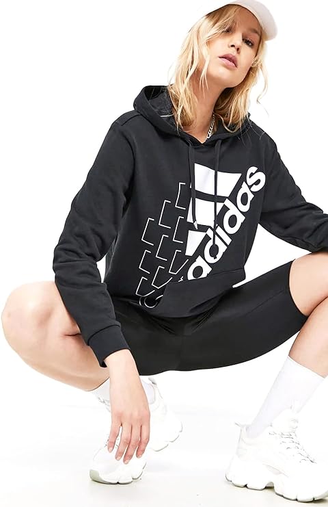 Adidas Women's Brand Love Slanted Logo Relaxed Hoodie, Black/White
