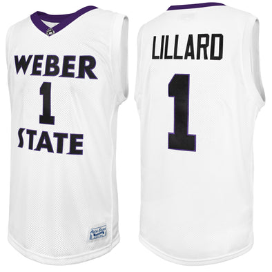 Original Retro Brand NCAA Men's Weber State Wildcats #1 Damian Lillard Tackle Twill Jersey, White