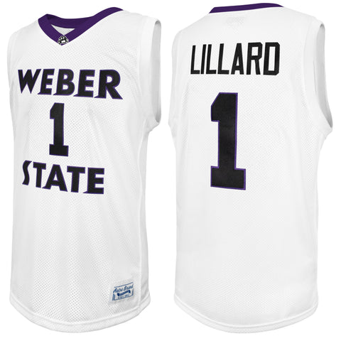 Original Retro Brand NCAA Men's Weber State Wildcats #1 Damian Lillard Tackle Twill Jersey, White