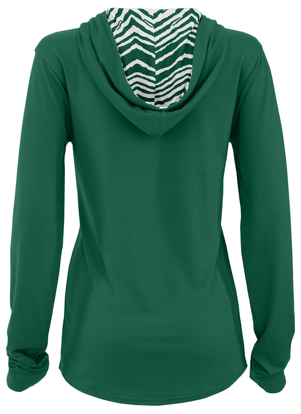 Zubaz NFL Women's Light Weight Team Color Hoodie 2 Tone Zebra Liner, Retro 3 Point Logo, New York Jets