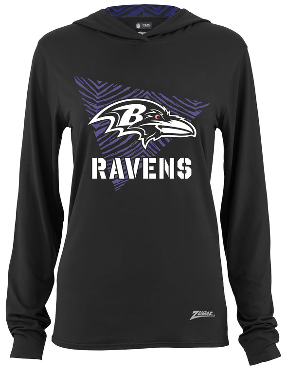 Zubaz NFL Women's Light Weight Team Color Hoodie 2 Tone Zebra Liner, Retro 3 Point Logo, Baltimore Ravens