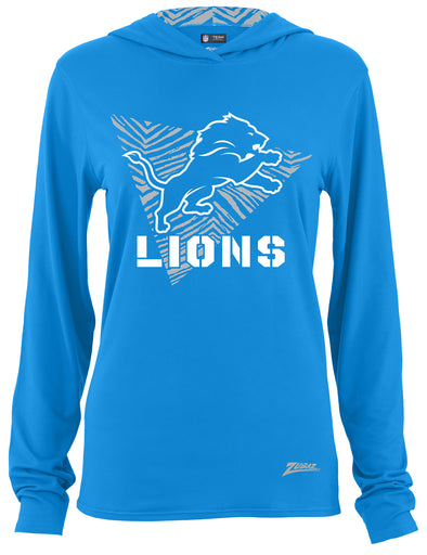 Zubaz NFL Women's Light Weight Team Color Hoodie 2 Tone Zebra Liner, Retro 3 Point Logo, Detroit Lions