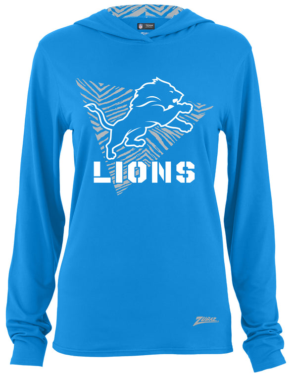 Zubaz NFL Women's Light Weight Team Color Hoodie 2 Tone Zebra Liner, Retro 3 Point Logo, Detroit Lions