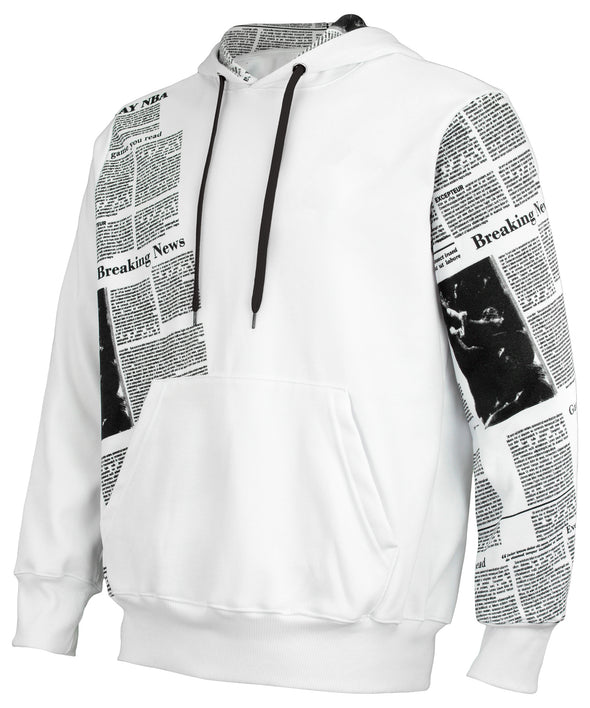 FISLL Men's Breaking News Newspaper Print Hoodie, White