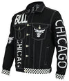 FISLL NBA Men's Chicago Bulls Moto Denim Jacket, Black