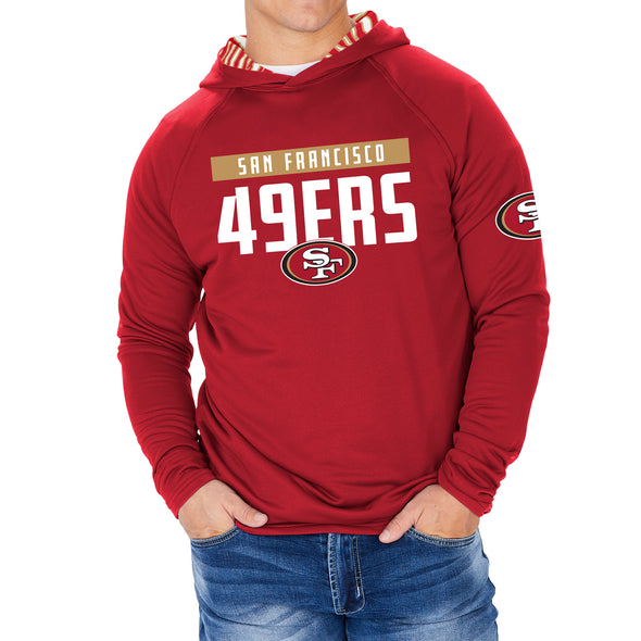 Zubaz NFL Men's Light Weight Team Color Hoodie With 3 Tone Zebra Lined Hood, Great Play Logo, San Francisco 49ers