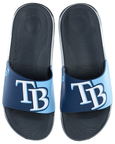 FOCO MLB Men's Tampa Bay Rays Cropped Big Logo Raised Slides