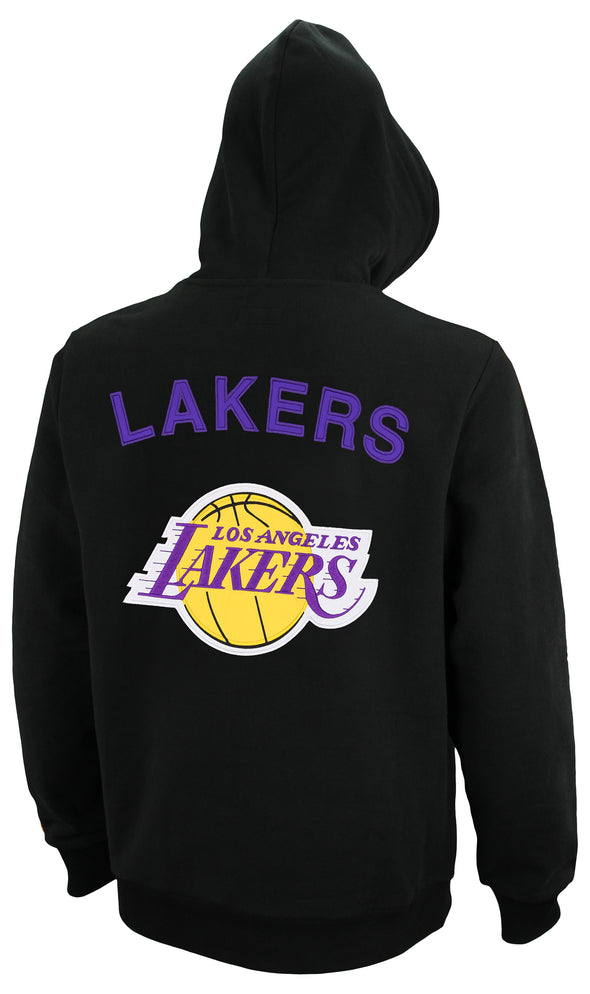 FISLL NBA Men's Los Angeles Lakers Oversized Print Applique Striped Hoodie, Black