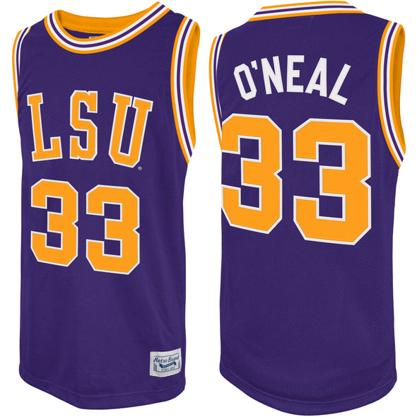 Original Retro Brand NCAA Men's LSU Tigers Shaquille #33 O'Neal Tackle Twill Jersey, Purple