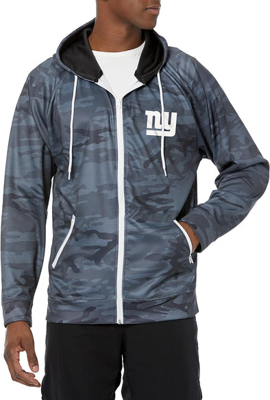 Zubaz NFL Men's New York Giants Tonal Black Camo Full Zip Hoodie