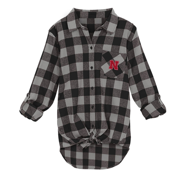 Outerstuff NCAA Juniors Nebraska Cornhuskers Spirit Week Front Knot Plaid Shirt