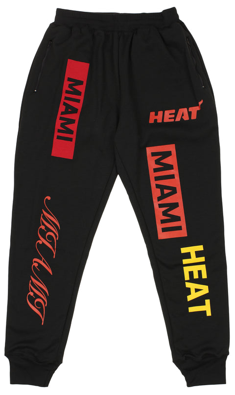 FISLL NBA Men's Miami Heat Block Typo Joggers, Black