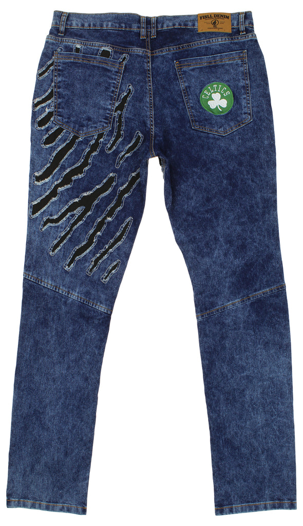 FISLL NBA Men's Boston Celtics Jeans with Distressed Claw Marks