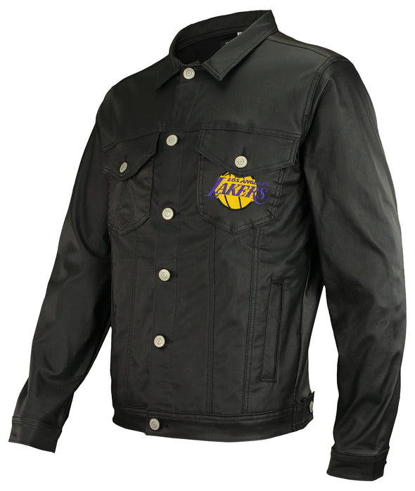 FISLL NBA Men's Los Angeles Lakers Waxed Denim Jacket, Black