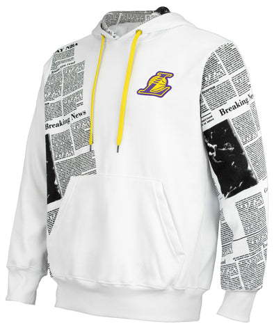 FISLL NBA Men's Los Angeles Lakers Breaking News Newspaper Print Hoodie, White