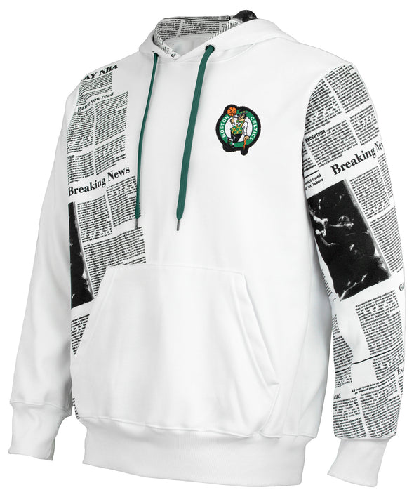 FISLL NBA Men's Boston Celtics Breaking News Newspaper Print Hoodie, White